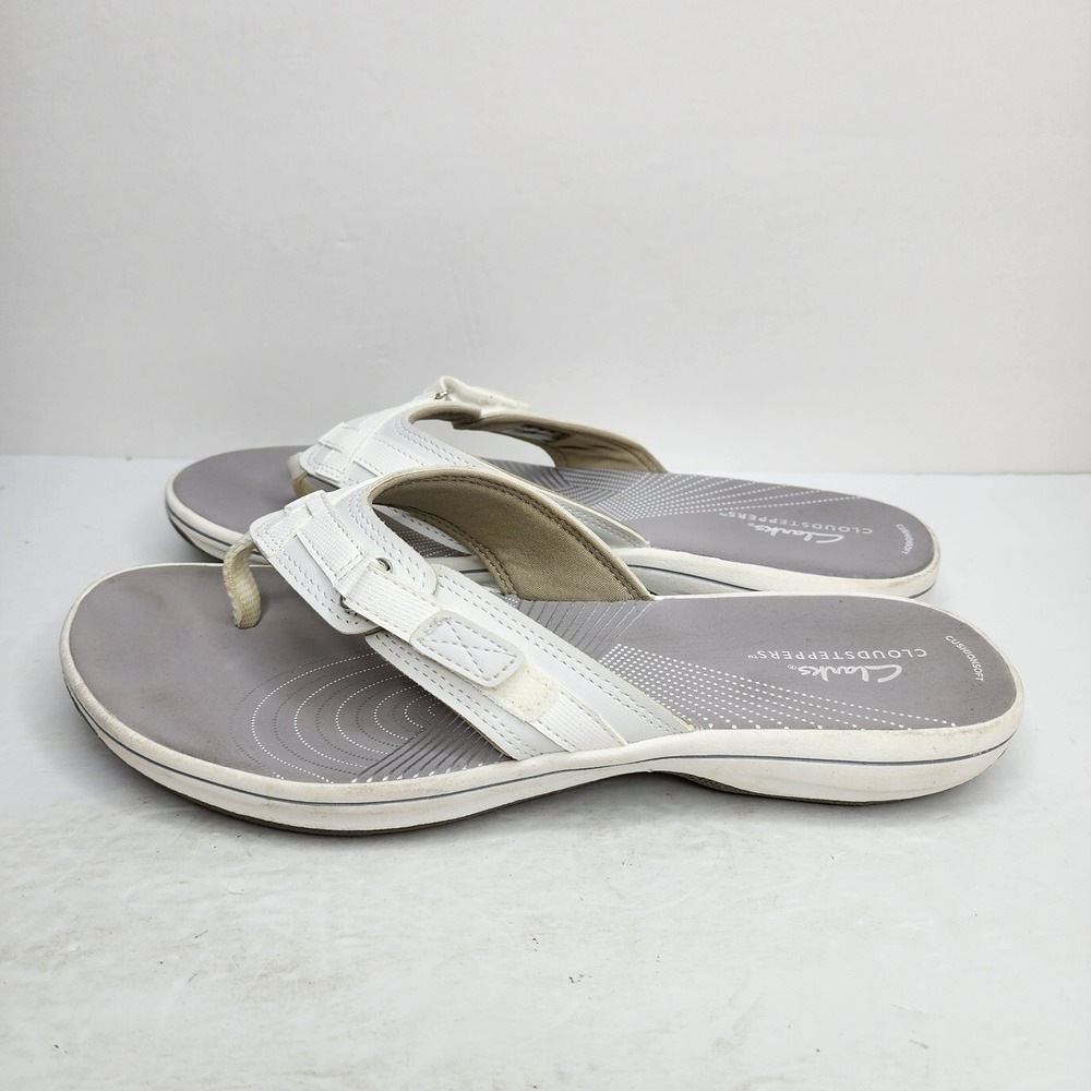 Clarks Cloudsteppers Sandals Women 10‎ White Grey Arla Glison Thong Flip Flops